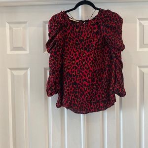 Zara Animal Print Leopard Puff Drape Top Size L Keyhole Back spring time
